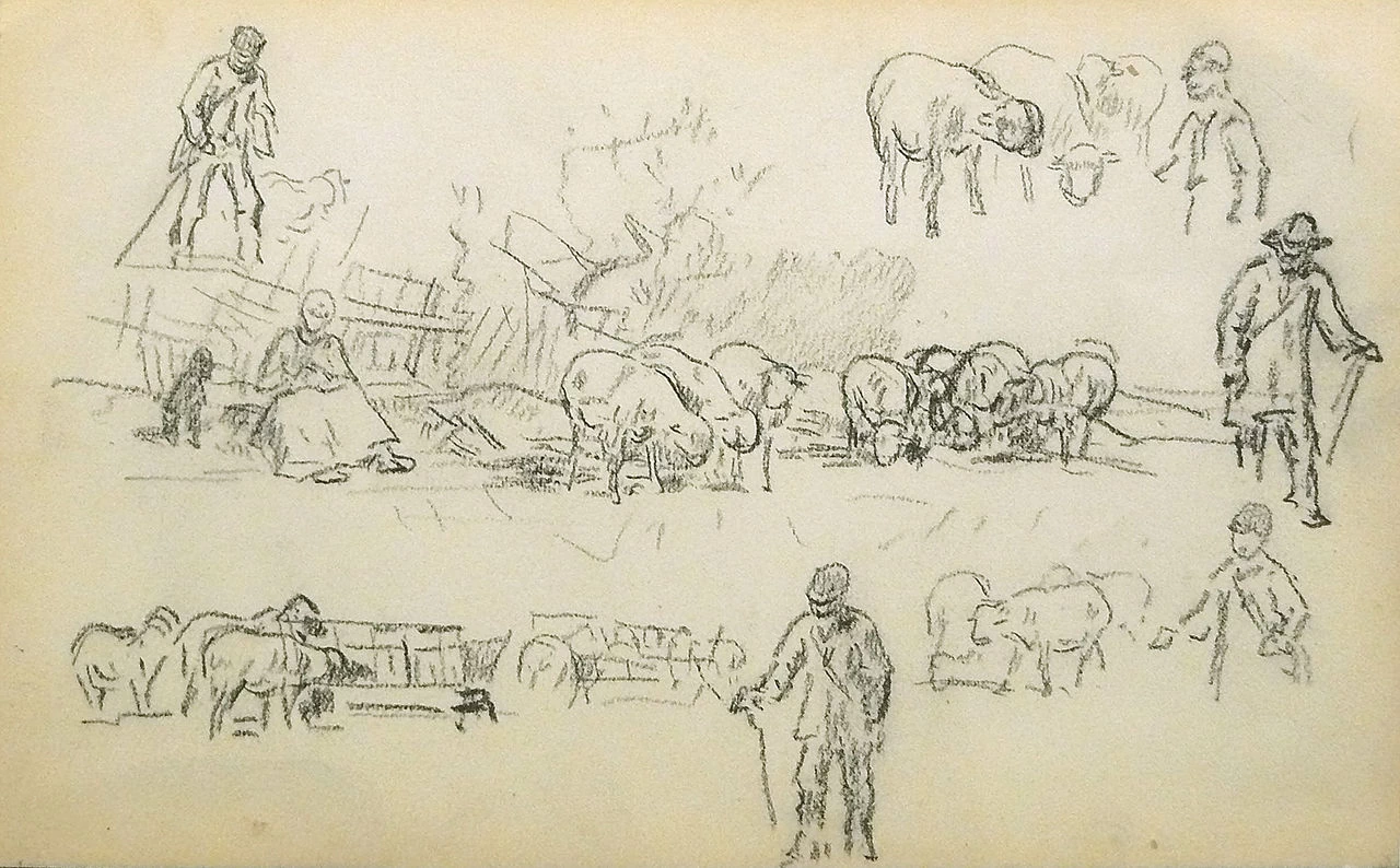 Foglio di studio per pecore, agricoltori e pastori